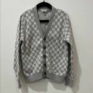 Crewcuts Kids Gray Checkered Cotton Cardigan Sweater Sz 6/7
